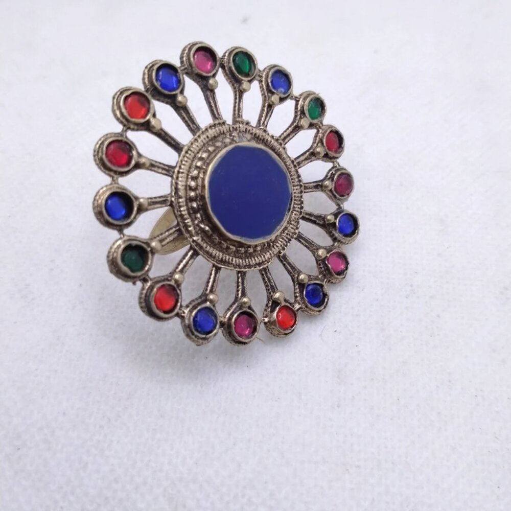 Afghan Ring, Massive Ring With Multicolor Glass S… - image 4